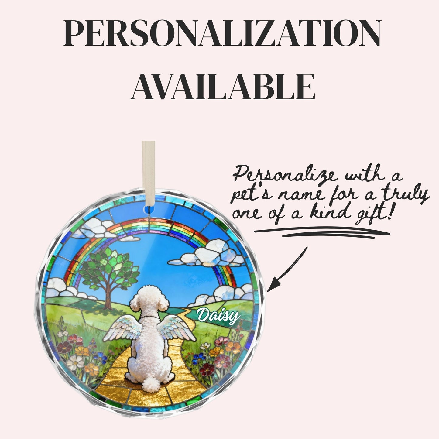 Poodle Rainbow Bridge Stained Glass Ornament