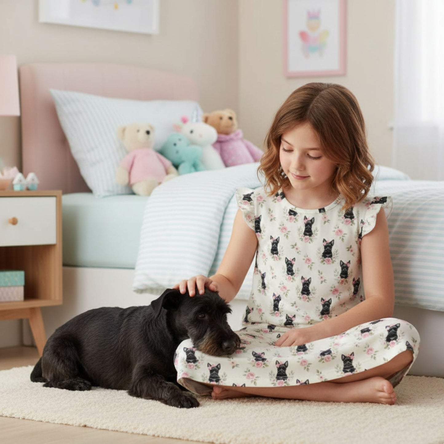 Scottish Terrier Girl's Flutter Sleeve Nightgown