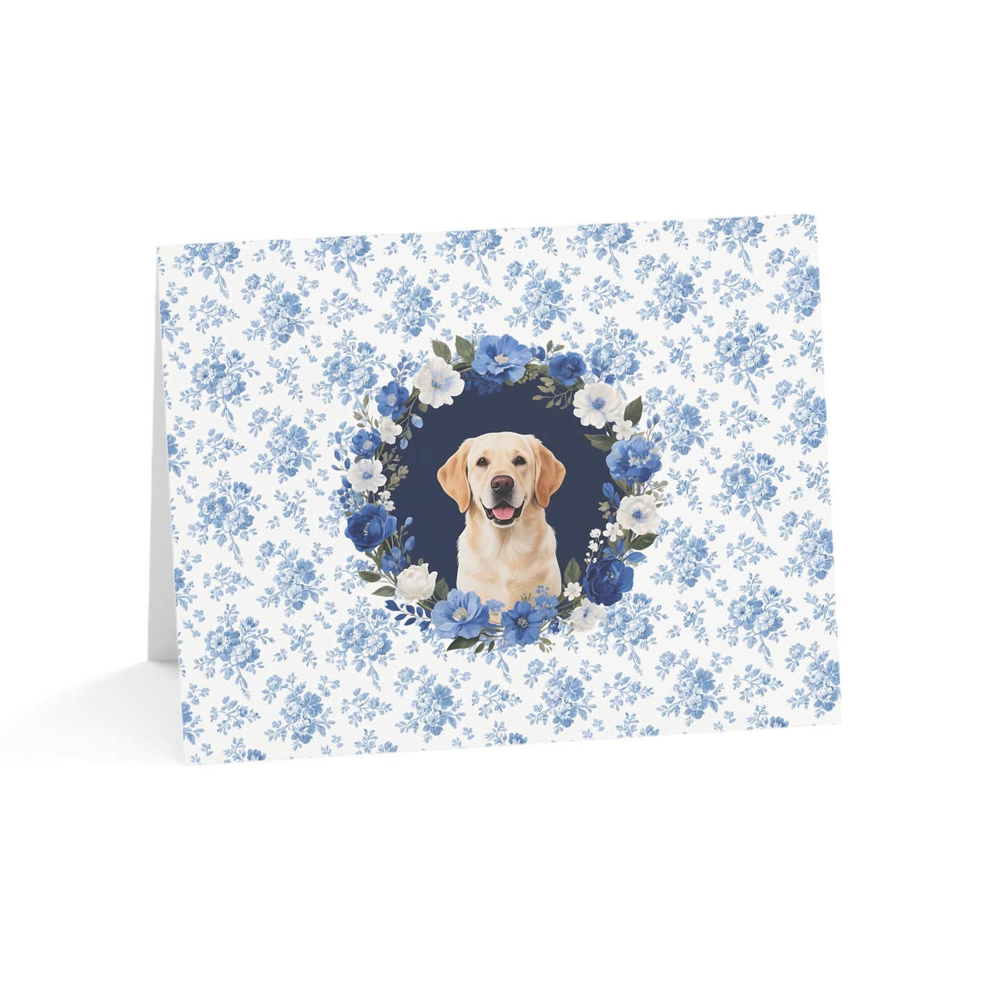 Labrador Retriever Dog Blue Floral Greeting Card Set