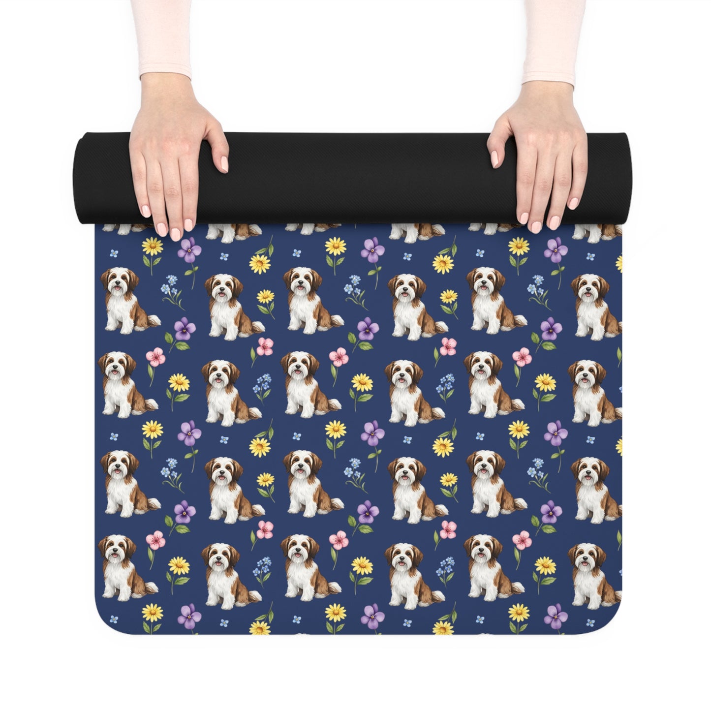 Havanese Dog Floral Yoga Mat – Durable Non-Slip Rubber Surface for Home & Studio Practice