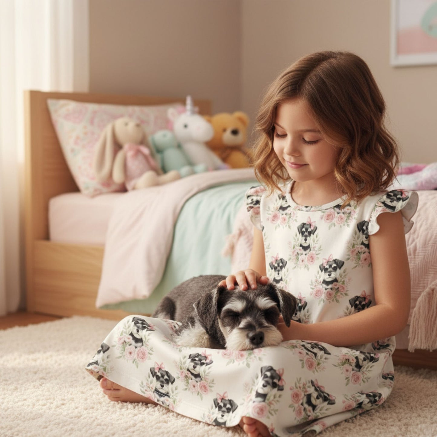 Schnauzer Girl's Flutter Sleeve Nightgown