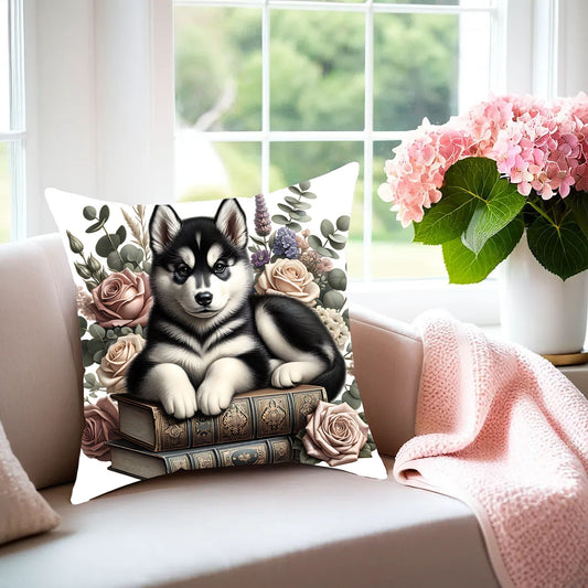Siberian Husky Throw Pillow for Book Lovers