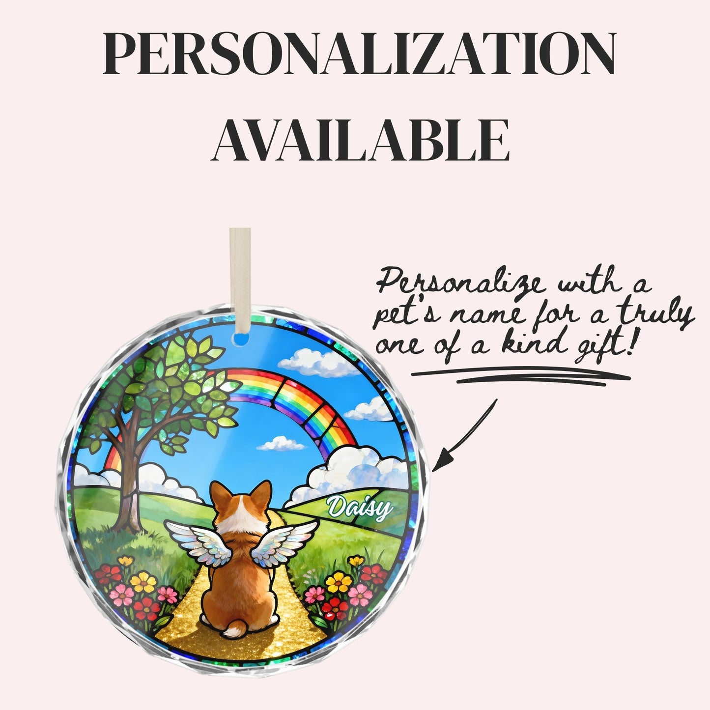 Corgi Rainbow Bridge Stained Glass Ornament