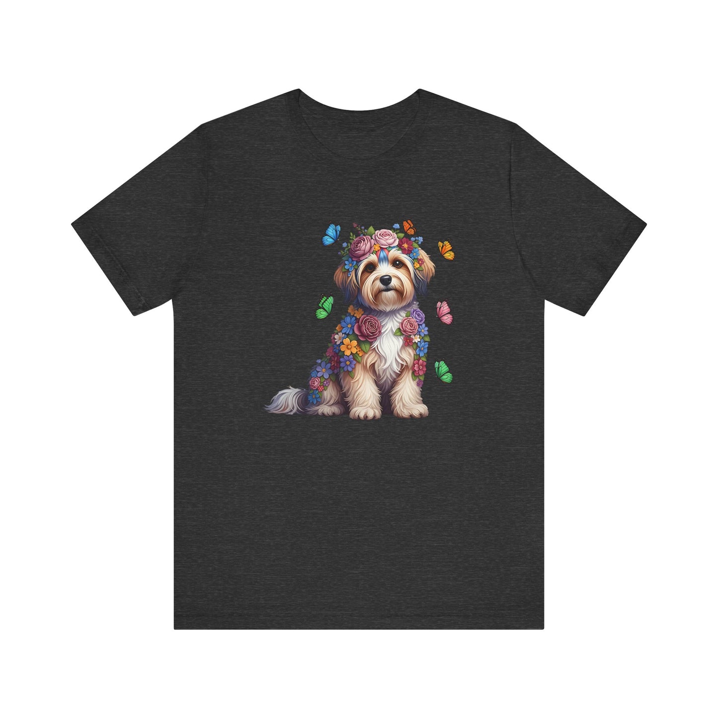 Whimsical Floral Havanese Tee – Colorful Dog Lover Shirt with Butterflies
