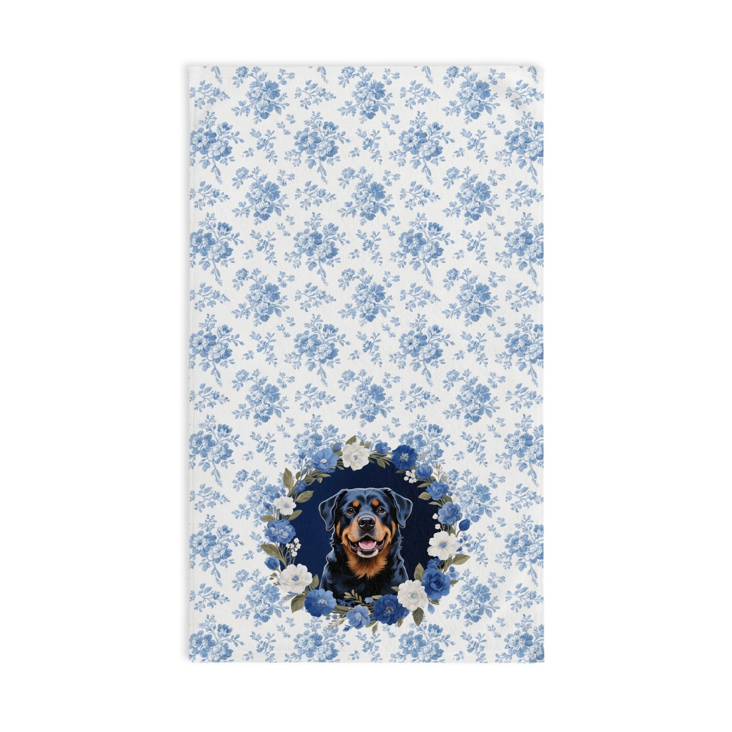 Blue Floral Rottweiler Dog Portrait Hand Towel – Cute Pet Bathroom Accessory