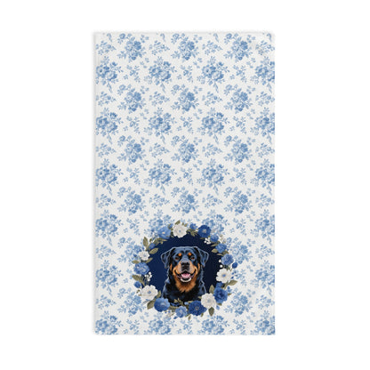Blue Floral Rottweiler Dog Portrait Hand Towel – Cute Pet Bathroom Accessory