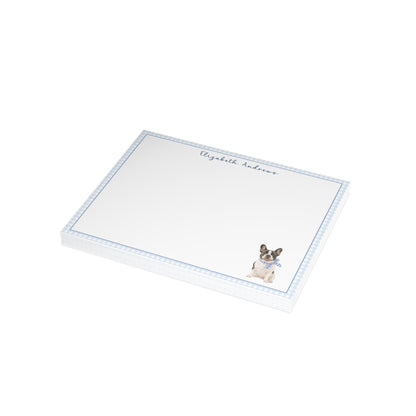 French Bulldog Blue Gingham Personalized Notecard Set