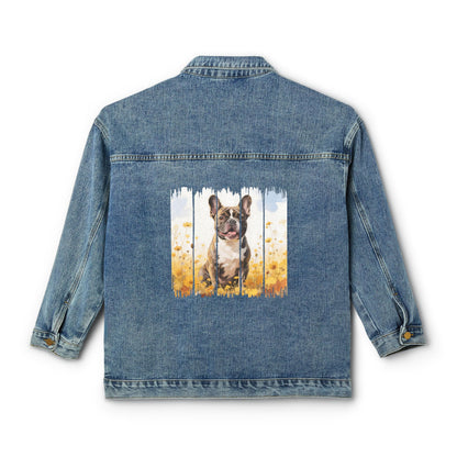 Trendy French Bulldog Women's Denim Jacket, Dog Demin Jacket, Gift for Frenchie Dog Mom, Gift for Dog Lovers, Fall Dog Style