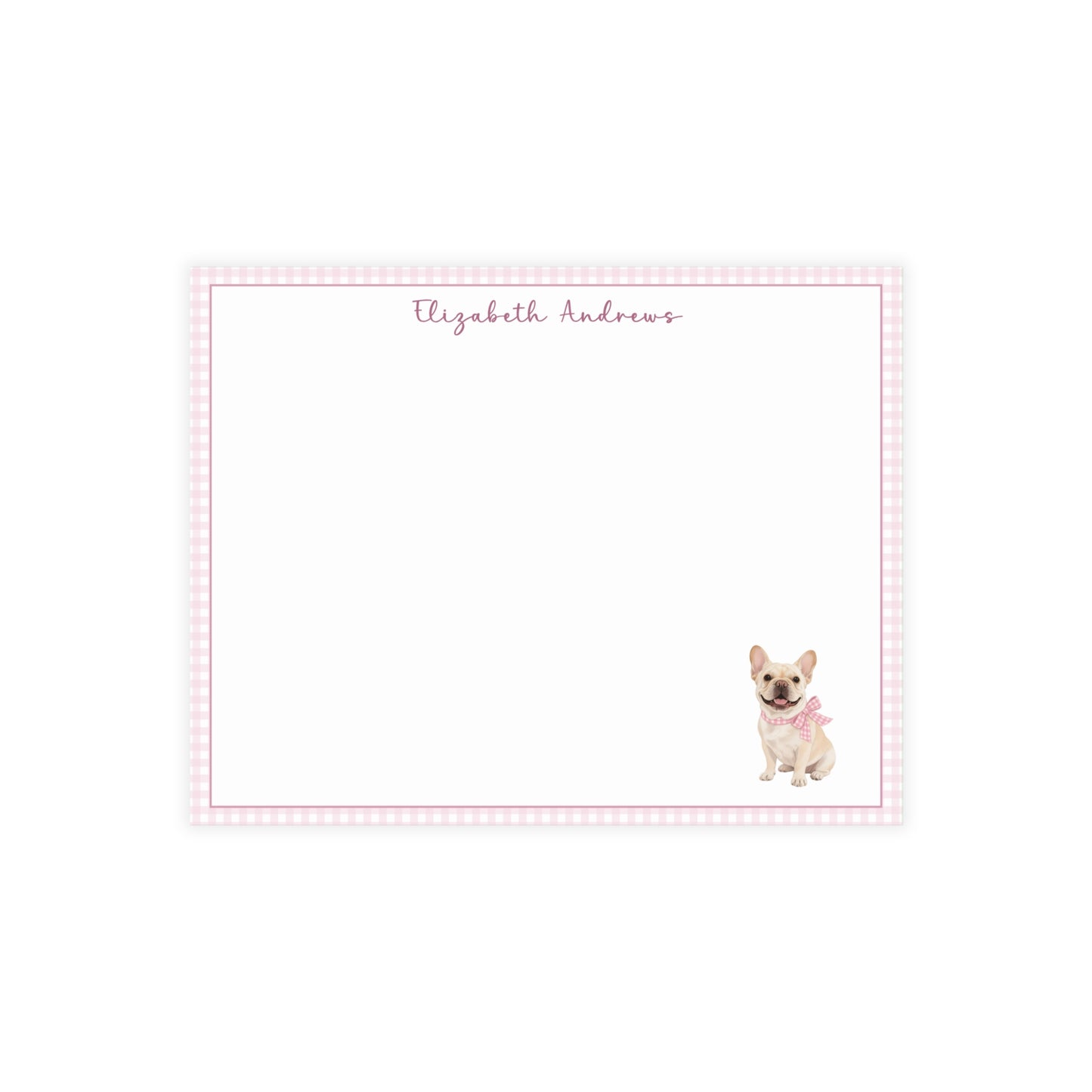 French Bulldog Pink Gingham Personalized Notecard Set