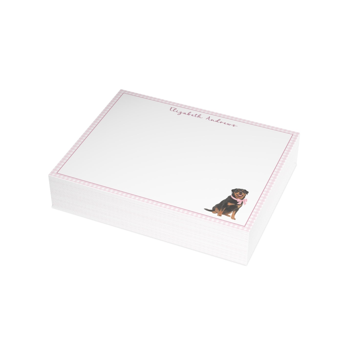 Rottweiler Dog Pink Gingham Personalized Notecard Set