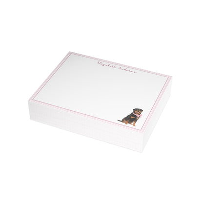 Rottweiler Dog Pink Gingham Personalized Notecard Set