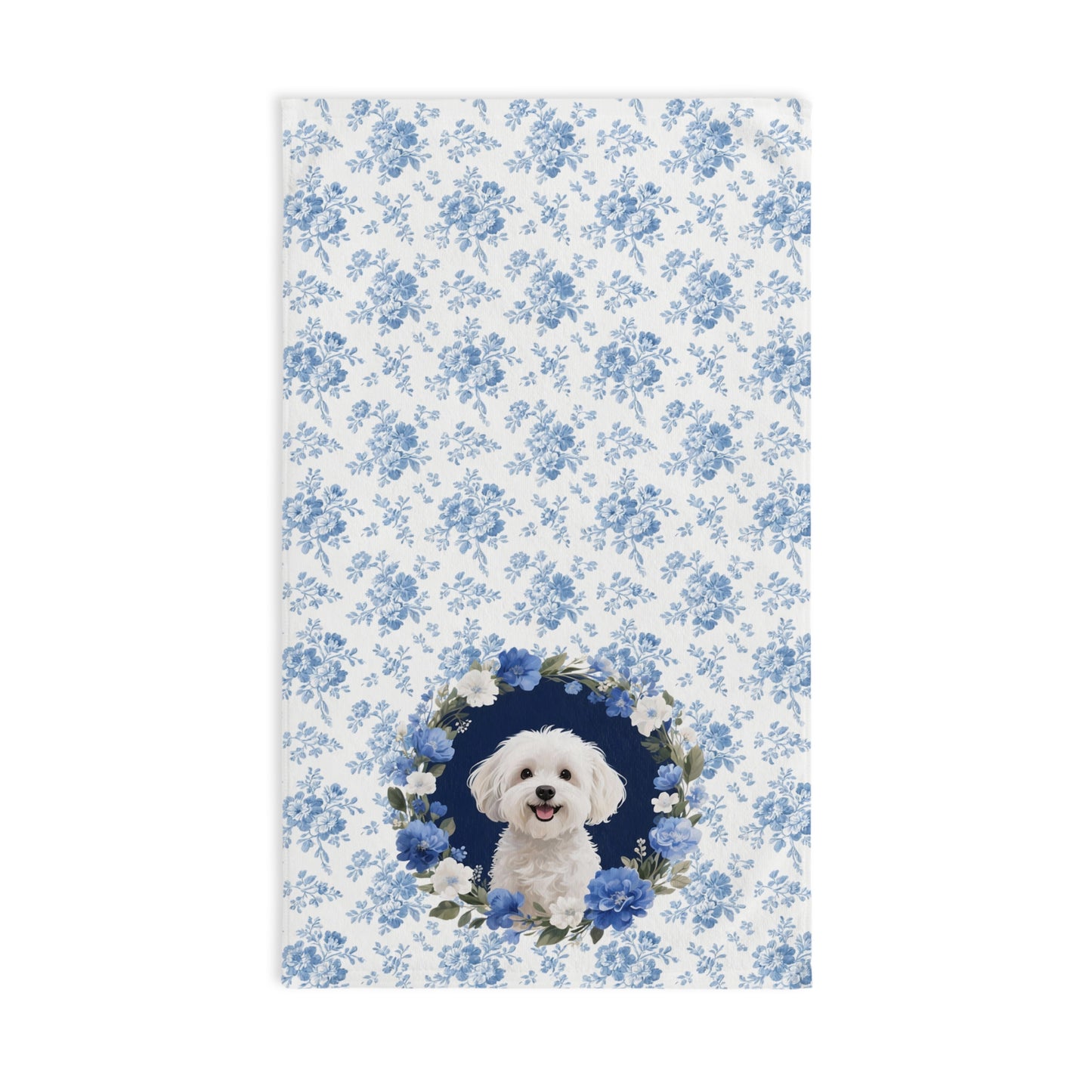 Blue Floral Maltese Dog Portrait Hand Towel – Cute Pet Bathroom Accessory
