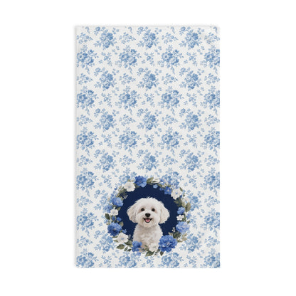 Blue Floral Maltese Dog Portrait Hand Towel – Cute Pet Bathroom Accessory