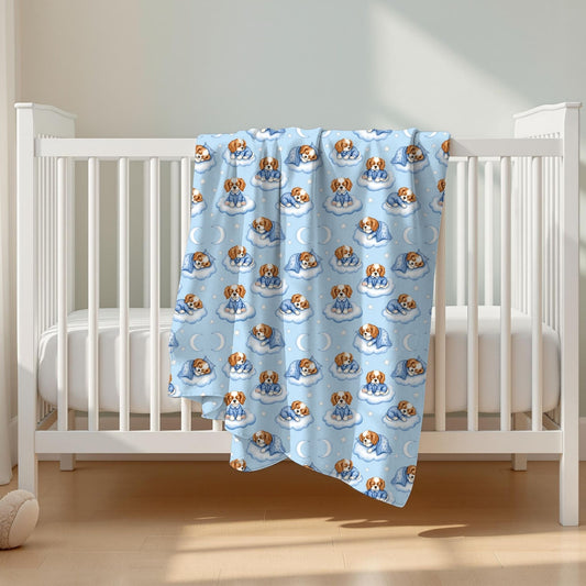 Cavalier King Charles Spaniel Blue Baby Blanket, Spaniel Dog Baby Shower Baby Boy Newborn Gift Hospital Announcement Blanket Coming Home