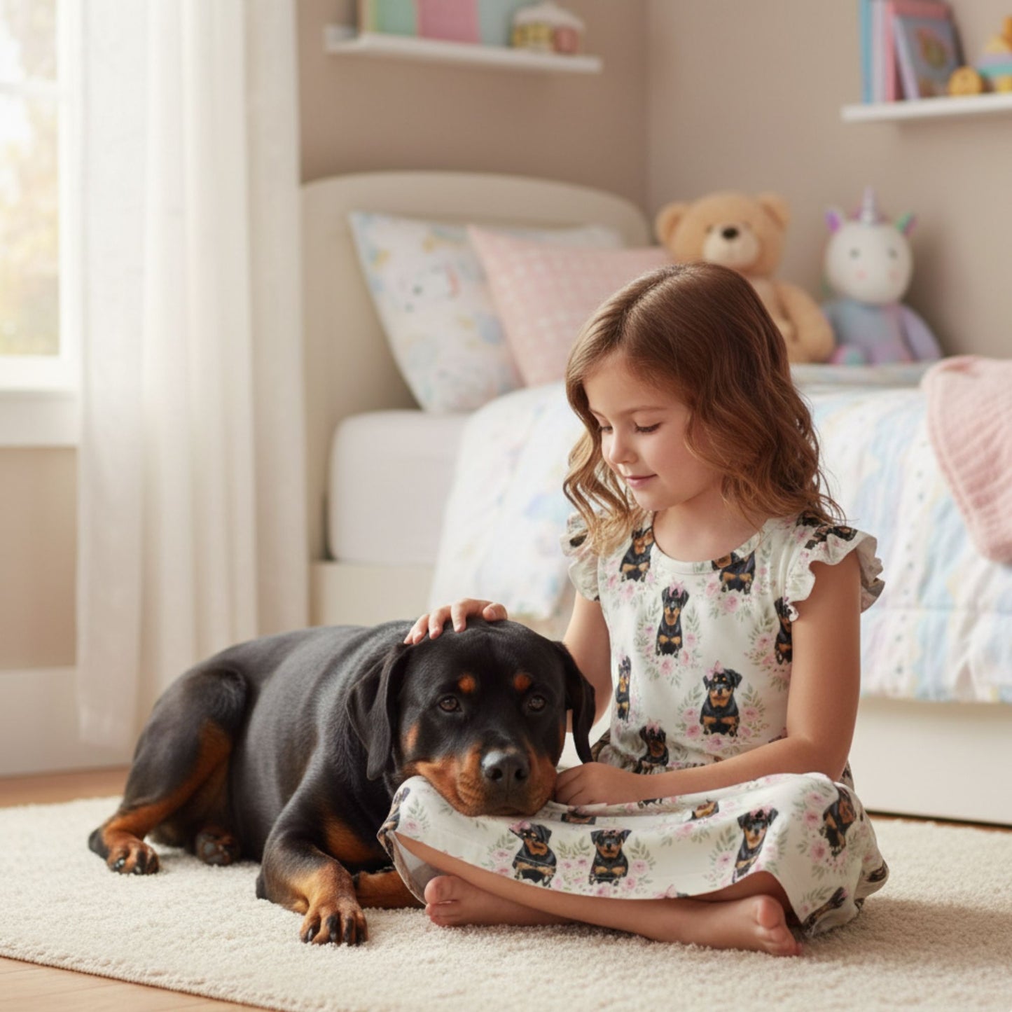 Rottweiler Girl's Flutter Sleeve Nightgown