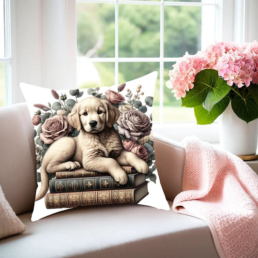 Golden Retriever Throw Pillow for Book Lovers
