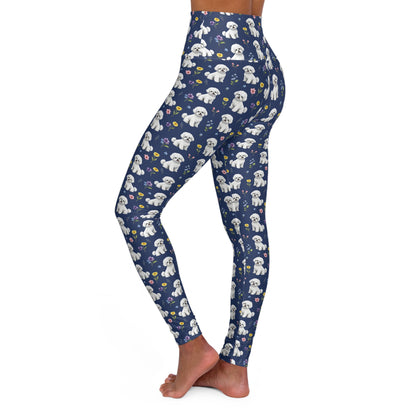 Bichon Frise Dog Floral High Waisted Yoga Leggings - Perfect for Fitness & Everyday Wear