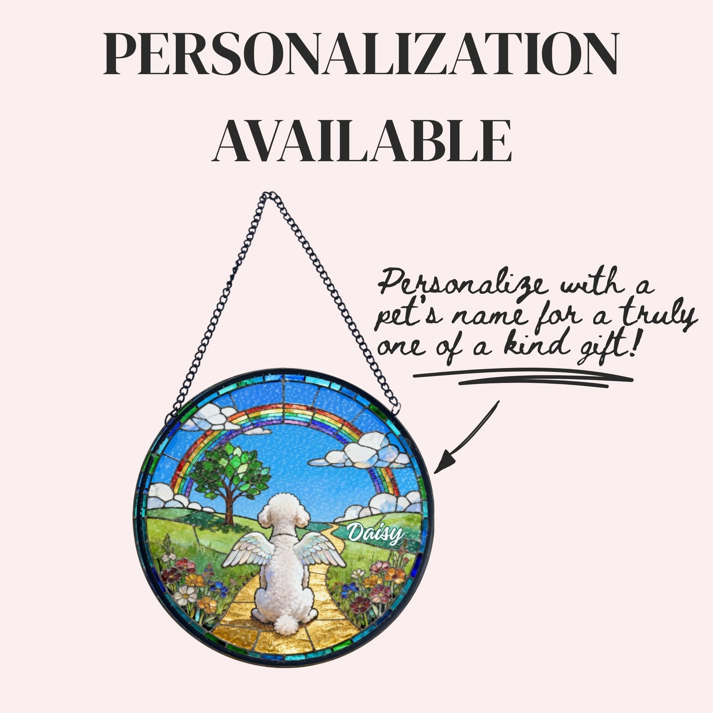 Poodle Rainbow Bridge Stained Glass Suncatcher