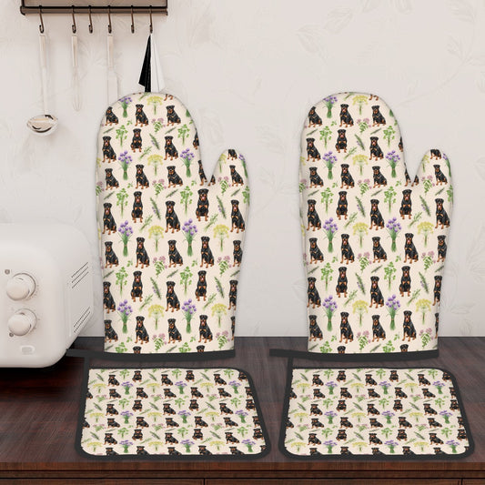 Rottweiler Oven Mitts and Pot Holders Set