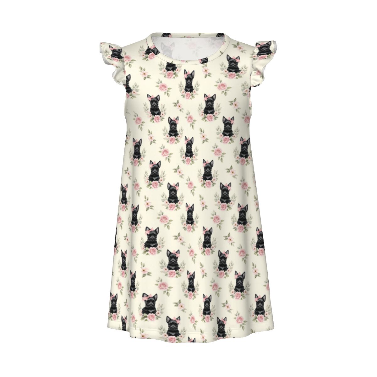 Scottish Terrier Girl's Flutter Sleeve Nightgown