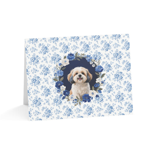 Shih Tzu Dog Blue Floral Greeting Card Set