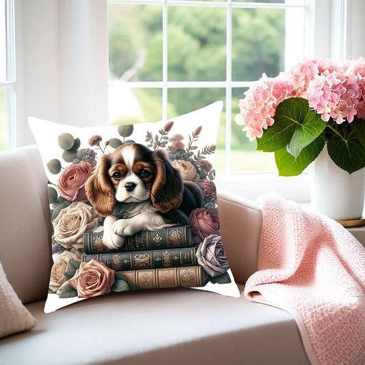 Cavalier King Charles Spaniel Throw Pillow for Book Lovers