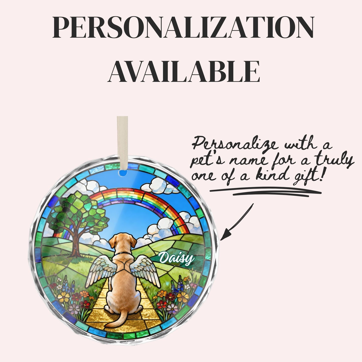 Labrador Retriever Rainbow Bridge Stained Glass Ornament