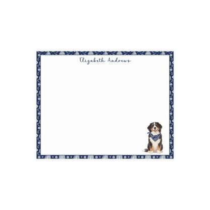 Personalized Bernese Mountain Dog Navy Blue Paisley Notecard Set