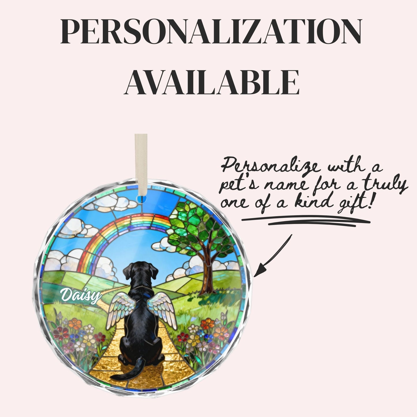 Black Labrador Retriever Rainbow Bridge Stained Glass Ornament