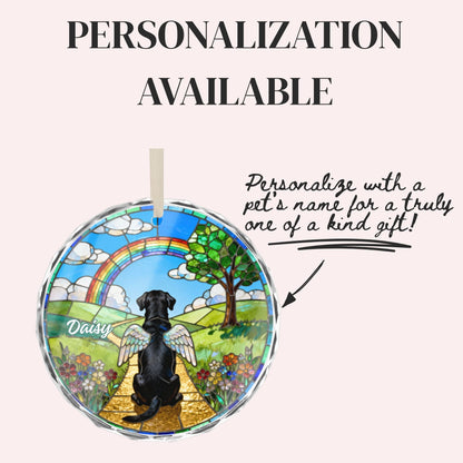 Black Labrador Retriever Rainbow Bridge Stained Glass Ornament