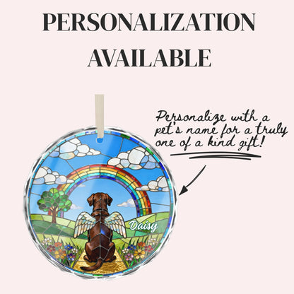 Chocolate Labrador Retriever Rainbow Bridge Stained Glass Ornament
