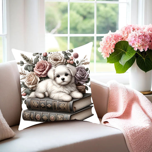 Maltese Throw Pillow for Book Lovers