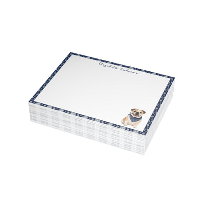 Personalized English Bulldog Navy Blue Paisley Notecard Set