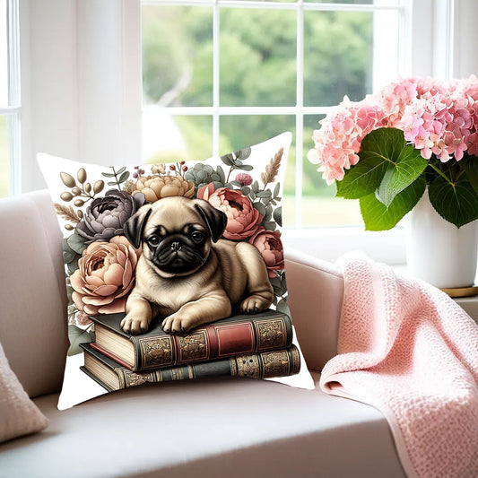 Pug Throw Pillow for Book Lovers