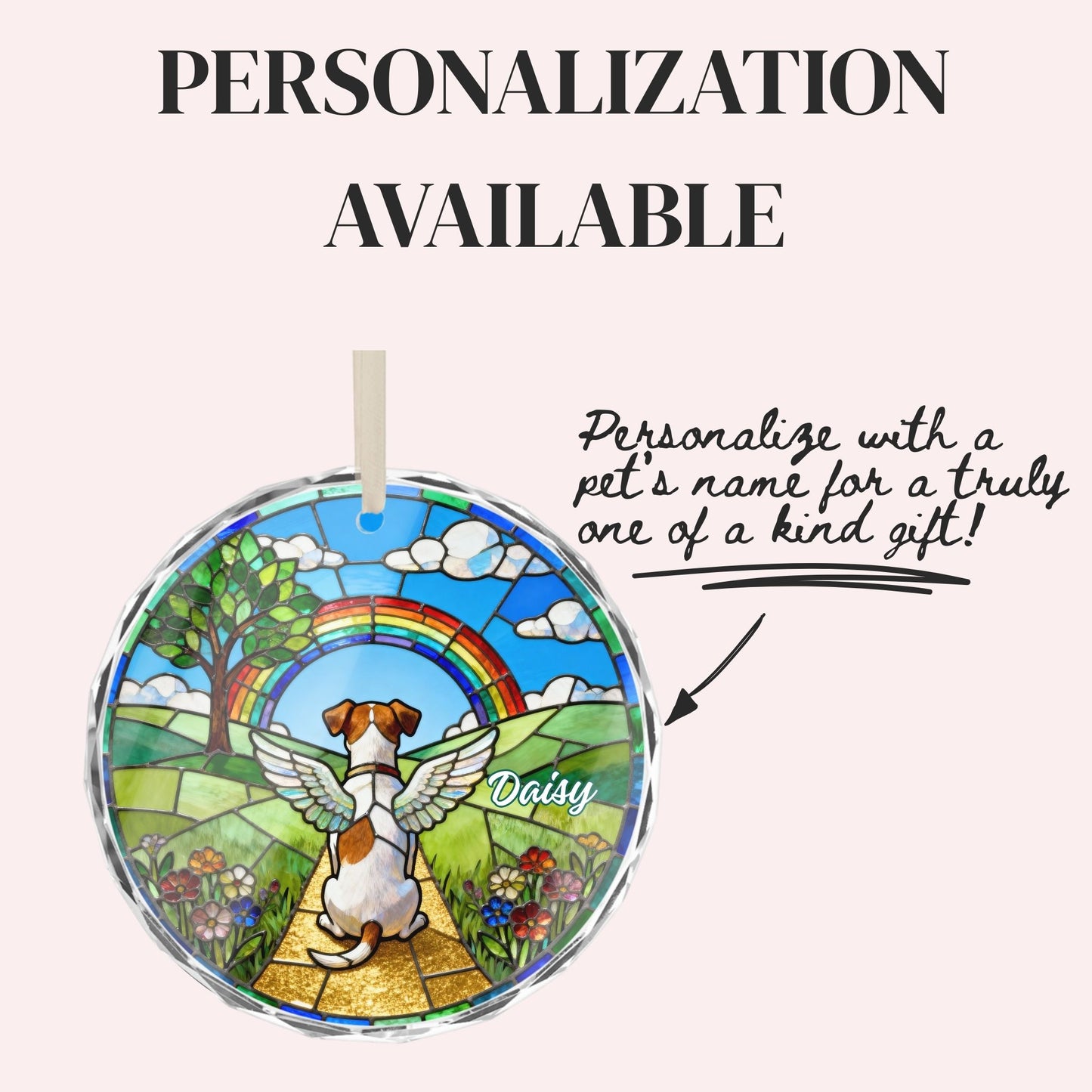 Jack Russell Terrier Rainbow Bridge Stained Glass Ornament