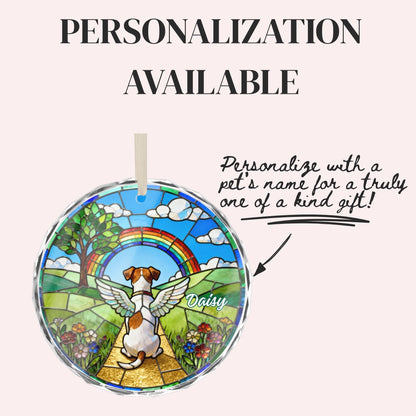 Jack Russell Terrier Rainbow Bridge Stained Glass Ornament