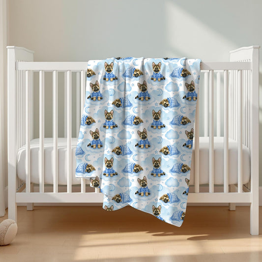 German Shepherd Blue Baby Blanket, German Shepherd Dog Baby Shower Baby Boy Newborn Gift Hospital Announcement Blanket Coming Home