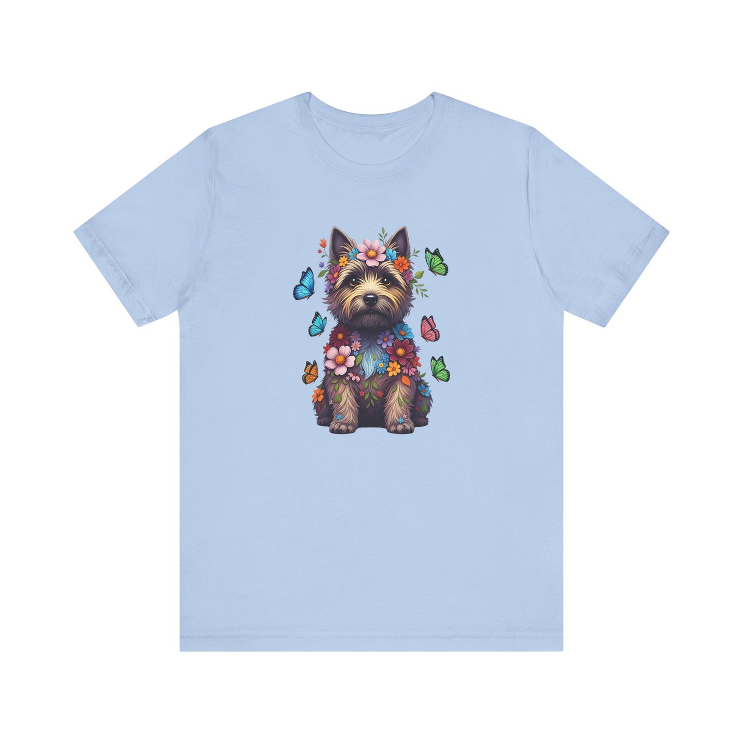 Whimsical Floral Cairn Terrier Tee – Colorful Dog Lover Shirt with Butterflies