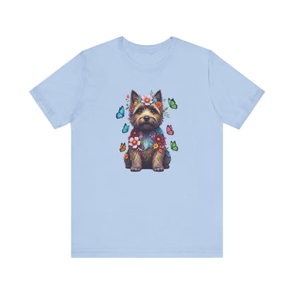 Whimsical Floral Cairn Terrier Tee – Colorful Dog Lover Shirt with Butterflies