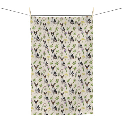 Rat Terrier Dog & Herbs Tea Towel - Floral Dog Kitchen Towel