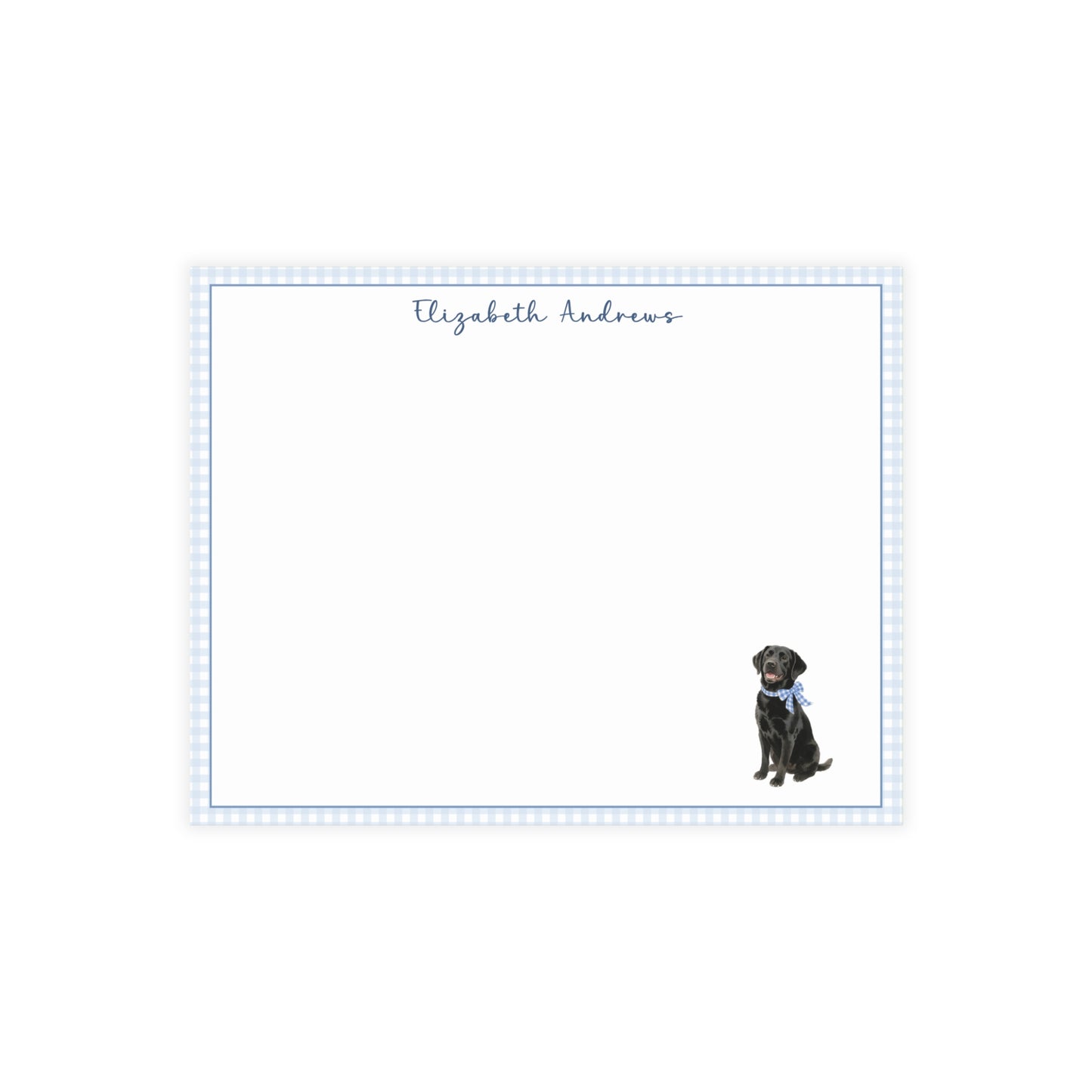 Black Labrador Retriever Dog Blue Gingham Personalized Notecard Set
