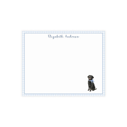 Black Labrador Retriever Dog Blue Gingham Personalized Notecard Set