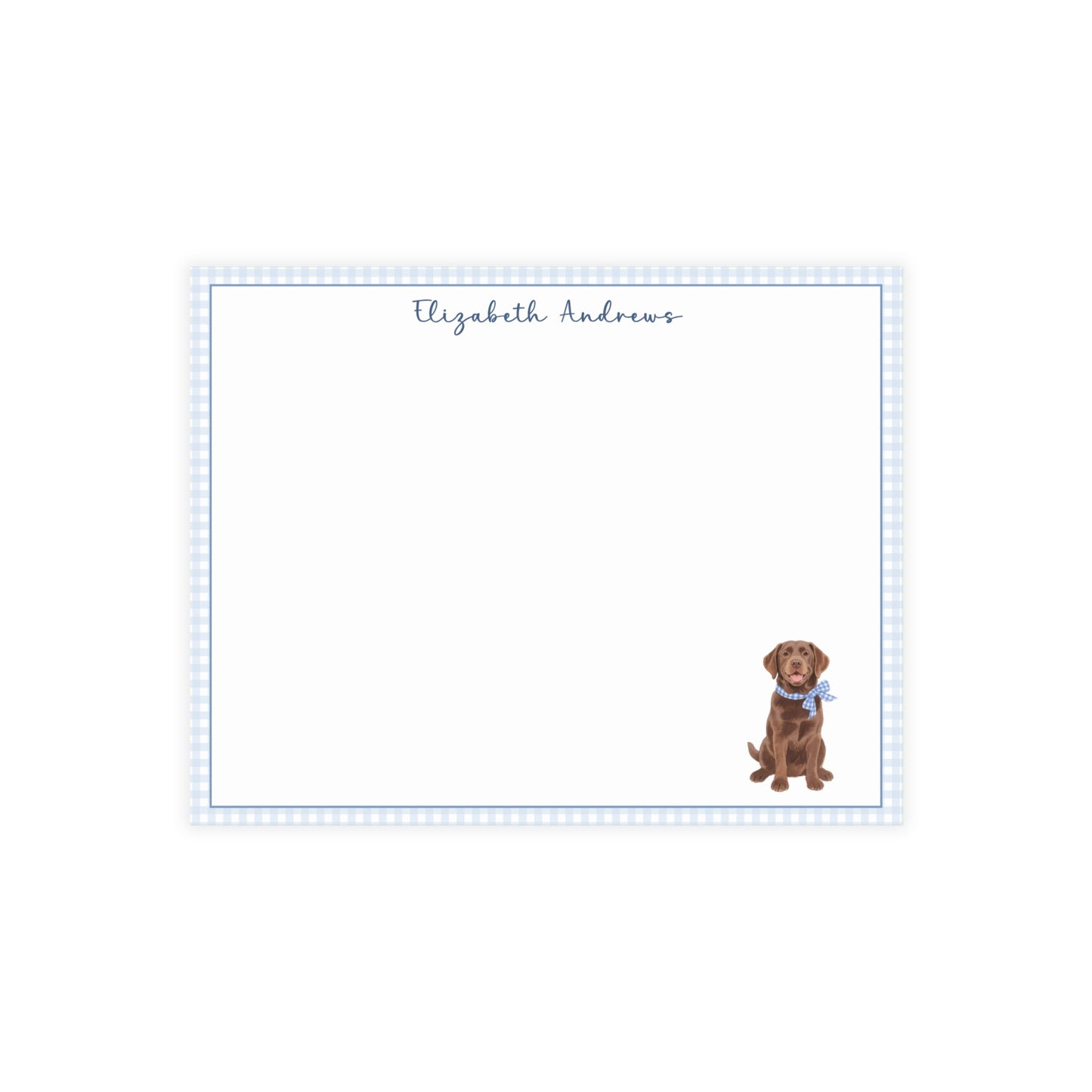Chocolate Labrador Retriever Dog Blue Gingham Personalized Notecard Set