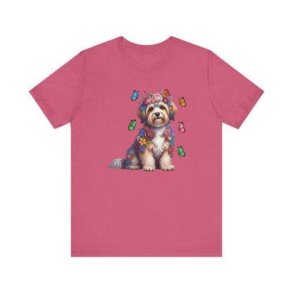Whimsical Floral Havanese Tee – Colorful Dog Lover Shirt with Butterflies