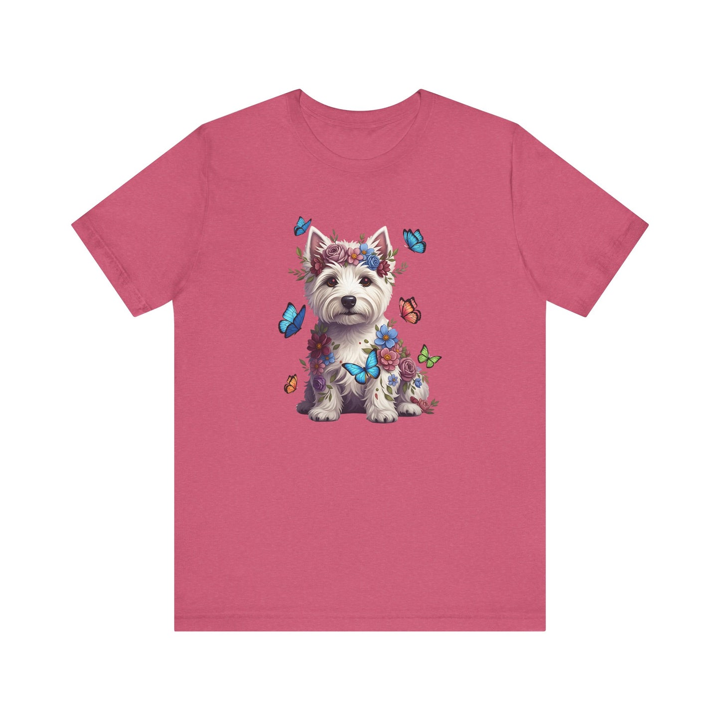 Whimsical Floral West Highland White Terrier Tee – Colorful Dog Lover Shirt with Butterflies