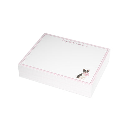 Boston Terrier Dog Pink Gingham Personalized Notecard Set