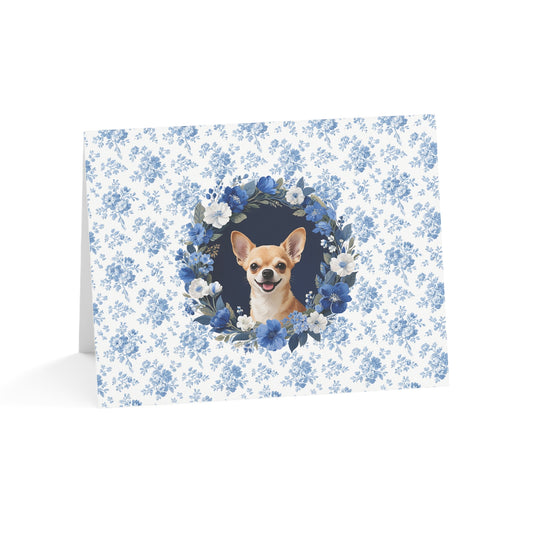 Chihuahua Dog Blue Floral Greeting Card Set