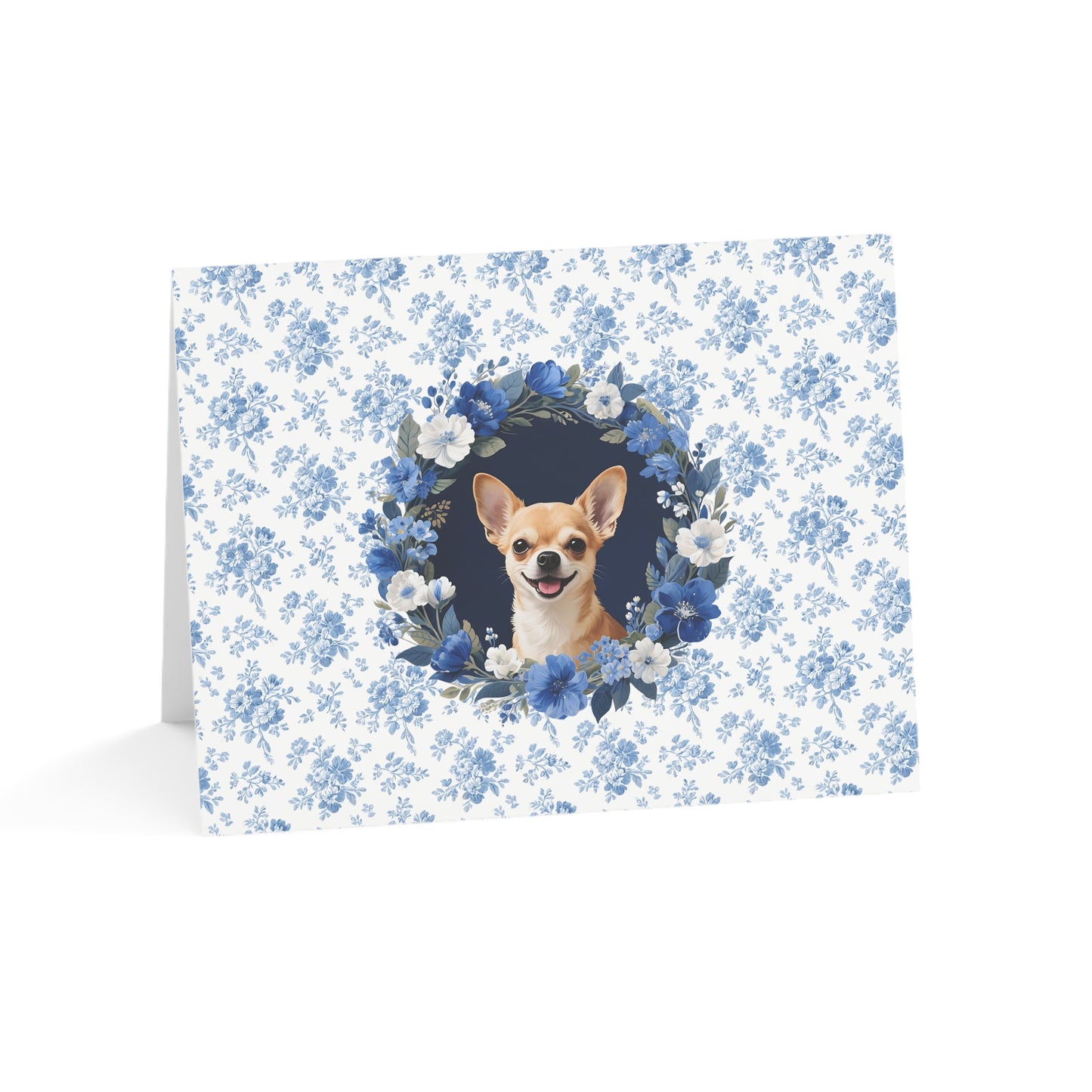 Chihuahua Dog Blue Floral Greeting Card Set