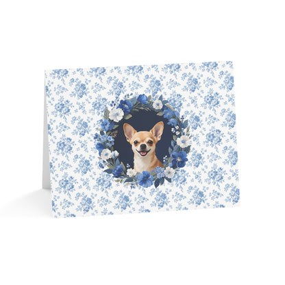 Chihuahua Dog Blue Floral Greeting Card Set