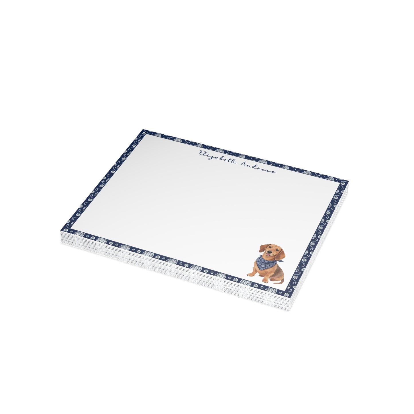 Personalized Dachshund Navy Blue Paisley Notecard Set